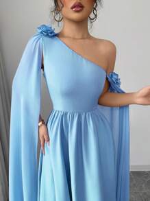 Chiquease Franse elegante chiffon asymmetrische bloemendecoratie taille-getailleerde A-lijn jurk voor feesten, banketten en dagelijks gebruik, lente/zomer