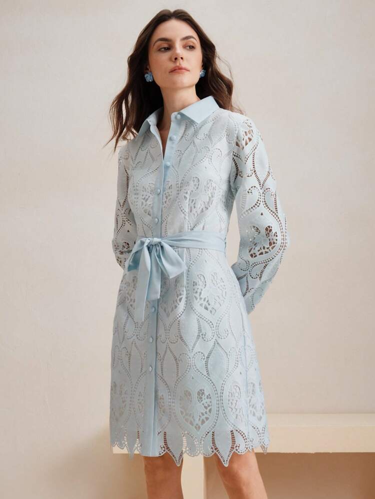 Women's Elegant Lace Long Sleeve A-Line Party Evening Dress
