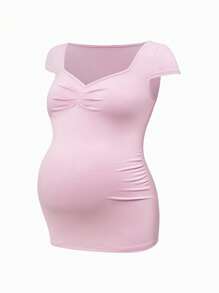 SHEIN Maternity Solid Color Short Sleeve T-Shirt, Minimalist Fashion Suitable For Summer - Multicolor - View 14