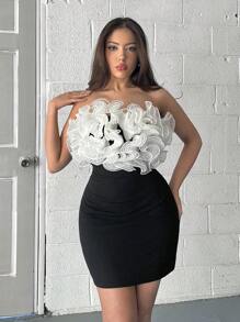 SHEIN Privé Women's Elegant Party Dress With Colorblock Zipper Decor, Bodycon Mini Bustier Dress