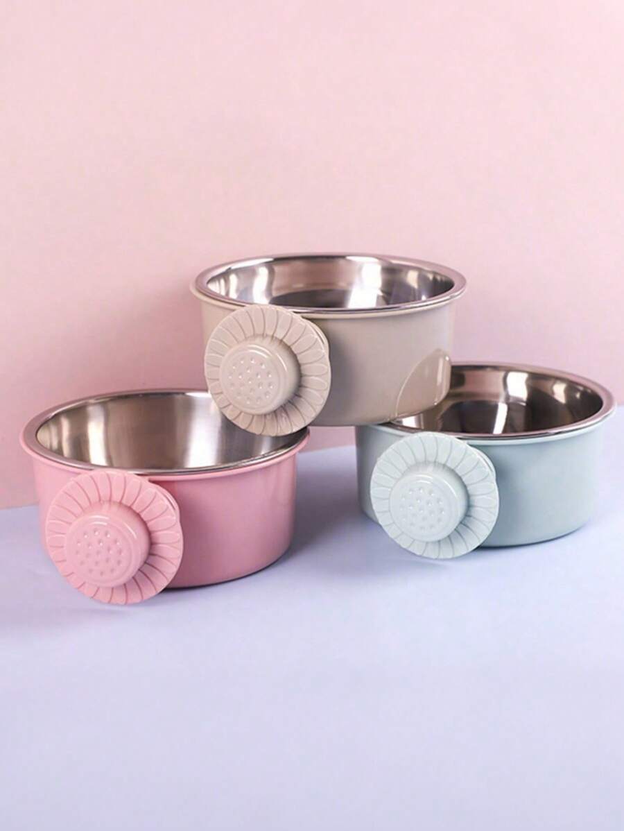 SHEIN Anti-Tip Stainless Steel Hanging Dog Bowl, 2-In-1 Pet Bowl For Water & Food, Suitable For Dog Cage