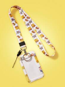 TOM & JERRY X SHEIN 可爱白色卡通猫咪 & 奶酪图案挂绳卡包 - 白色 - 查看 5