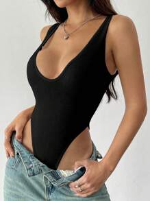 EgrlEra 女士纯色深 V 领露背紧身衣，半透明面料