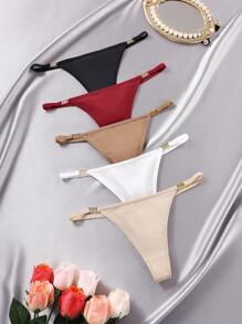 EmpressEnvy 5 条装 女士休闲舒适低腰丁字裤 带圆形连接件 - 彩色 - 查看 3