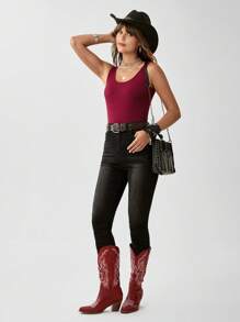 Wildy Solid Form Fitted Tank Top - Burgundy - View 6