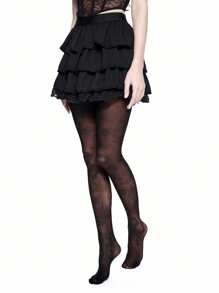 ROMWE Grunge Punk 1pc Creative Snake Print Tights, Casual Everyday Wear - Black - View 5
