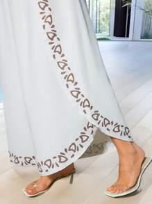 KURAYIA Pantalones casuales con abertura alta, estampado floral y estilo ligero para vacaciones, elegantes y minimalistas para uso diario - Blanco - Ver 5