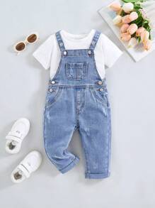 SHEIN Baby Girls Cute Loose Fit Blue Denim Overallsgirl Fall And Winter Clothes,Street Cool Style Denim Clothes