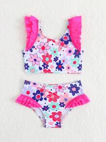 2pcs/Set Young Girl Swimwear, Random Printed, Fly Edge Loose' - Multicolor - View 6