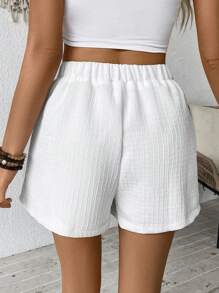 Chiquease Women's White High Waist Tie Belt Loose Wide Leg Textured Shorts