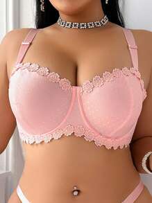 PetitDoll 1pc Plus Size Wedding Bra, Minimally Lined With Steel Frame, Lift - Pink - View 5