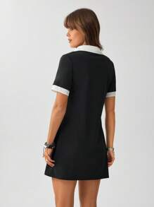 SHEIN LUNE Rochie cămașă 2 în 1, ocazională/de lucru, scurtă - Alb-negru - Vizualizare 7