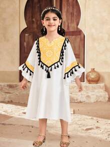 SHEIN Young Girl Solid Color Ruffle Hem Loose Casual Dress - White - View 1