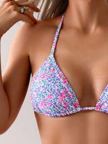 SHEIN Swim 碎花随机图案比基尼泳装，适合度假和海滩