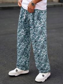Manfinity Hypemode Men's Casual Floral All-Over Print Drawstring Waist Pants