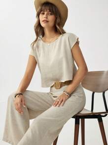 Wildy Business Casual Woman 2pcs/Set Women Casual Solid Color Top And Pants Set