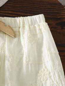 SHEIN Baby Girl Fashion Spring/Summer Sleeveless Top With Frame Embroidery And Wide-Leg Pants Set, Comfortable Fabric, High-End Fashion, Versatile For Casual Wear And Home - Beige - View 7