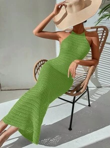 Breezaya Women's Backless Halter Neck Fitted Long Dress - Mint Green - View 6