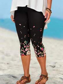 EMERY ROSE Plus Size Casual Floral Print Leggings,Concert Women,Easter Women,Easter Women,Country Concert, Western Wear Women,Boho Chic,Boho Women Summer For Women - Black - View 4