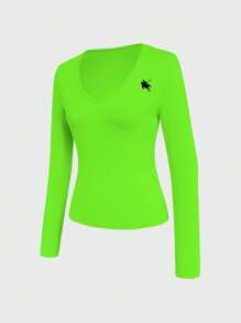 INAWLY Bright Color Women V-Neck Luminous Knight Graphic T-Shirt - Mint Green - View 7