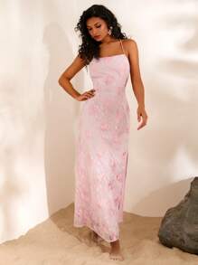Opulessa Summer Beach Fairycore Wedding Women's Woven Fitted Slit Camisole Dress