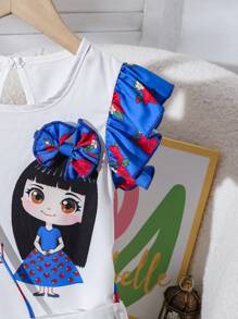 White Summer Fairy Family Matching Cute Pink Ombre Rose Print A-Line Patchwork Ruffle Hem Dress With Bag - Multicolor - View 5