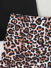 SHEIN Swim Curve 2pcs Plus Size Solid Color & Leopard Print Women Elastic Waist Shorts Sets,Beach Resort Wear For Summer - Multicolor - View 5