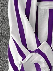 INAWLY Women's Casual Striped Long Sleeve Pocket Blouse, Spring/Fall Women Shirt - Purple - View 5