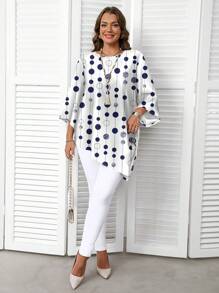 EMERY ROSE قميص مطبوع بطول كامل للربيع والخريف، مريح ومبسط، مقاس كبير الحجم