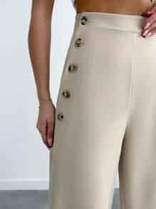 EURMUSE Casual Style, Button Side Detailed Straight Fit Pant - White - View 6