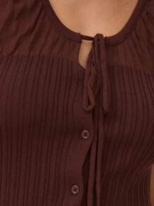 MUSERA Scoop Neck Tie Front Rib Knit Pleated Hem Mini Dress Summer Outfits Spring - Coffee Brown - View 6