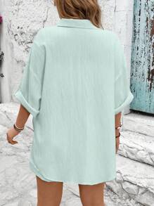 SHEIN Clasi Conjunto de 2 piezas de talla grande informal de unicolor con camisa de hombros caídos y pantalones cortos sueltos para vacaciones - verde menta - Ver 3