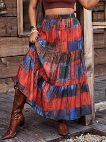 Breezaya تنورة على شكل حرف A مطبوع عليها طبعة عتيقة للإجازة الصيفية مقاسات كبيرة الحجم