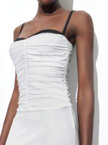 Maija 2025 年夏季新款女士优雅透明连衣裙，适合海滩、音乐节、母亲节、派对、海滩度假、办公室通勤、简约百搭、单色拼接设计无袖露背连衣裙 - 黑與白 - 查看 2