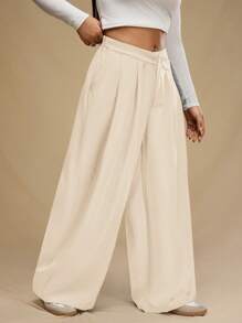 Forever 21 Plus Size Asymmetric Waistband Single-Button Pocket Loose Trousers