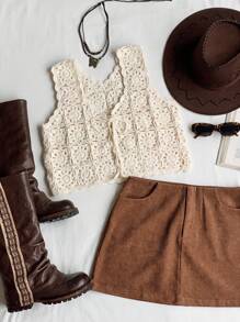 Comfortcana Women's Summer Boho Western Cowgirl Style Solid Color Simple Stylish Sweater Vest Summer For Women,Summer - Beige - View 8