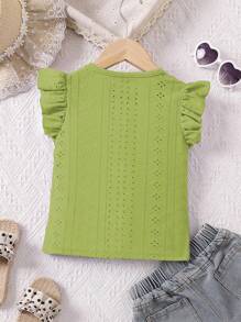 SHEIN Young Girl Round Neck Cap Sleeve Bowknot Burnout T-Shirt - Green - View 2