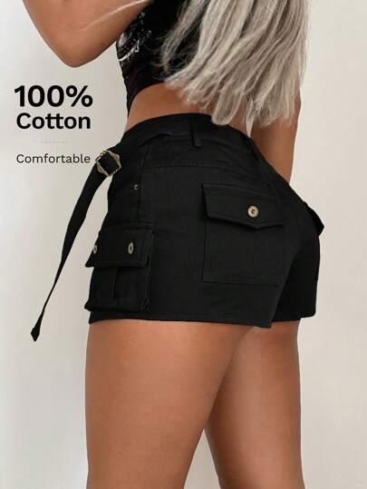 SHEIN ICON Flap Pocket Buckle Detail Cargo Shorts