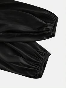 SHEIN MOD 大码女式黑色裹身领结蝴蝶结灯笼袖衬衫女式衬衫上衣女式衬衫女式衬衫 - 黑色 - 查看 4