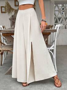 Breezaya 优雅性感纯色高开叉阔腿裤，质感丰富，适合春夏度假