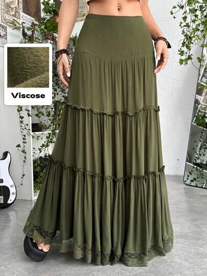 Gonna con balze e volant, stile rinascimentale grunge, colore unito, per la scuola