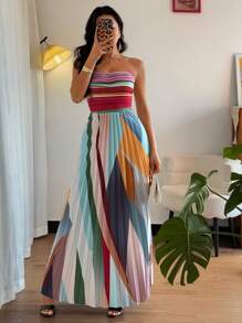 Elenzga Elegant Tube Dress With Waist Pintuck Design For Women - Multicolor - View 6