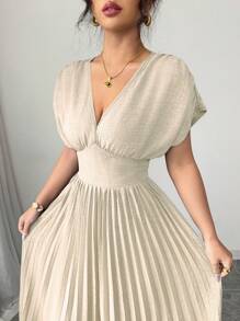 Rafferiza 女式蓝色十字前褶饰腰部短款连衣裙 - 杏色 - 查看 6