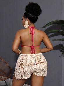 Slaydiva Ensemble top ras-du-cou à dos ouvert et short fleuri pour femmes grande taille - Multicolore - Voir 2