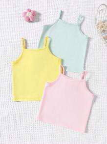 3pcs Baby Girls Cute Candy Color Ruffle Trim Camisole Vests, Suitable For Spring/Summer Daily Wear Or Outdoor Play - Multicolor - View 2
