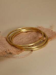 3pcs/Set Minimalist Solid Circle 18K Gold Plated Stainless Steel Bangles, Winter Gifts - Plain Ring Bracelet - View 5