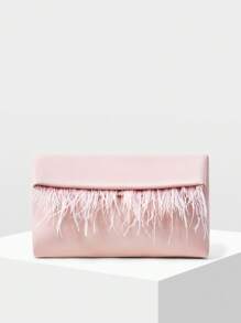 MOTF PREMIUM TÚI CLUTCH LÔNG VŨ GIẢ - Hồng - Xem 2