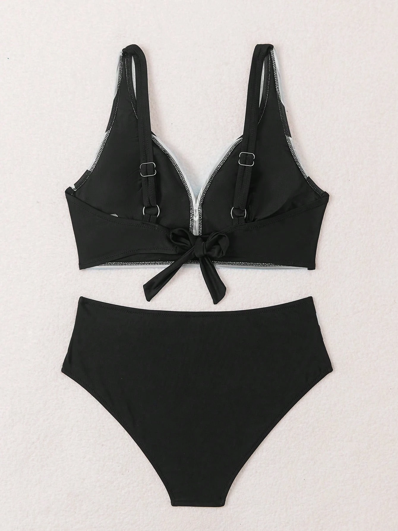 Swim Lushoire 2 Peças Conjunto de Maiô Bikini com Impressão Abstrata, Bloco de Cores, Amarração Frontal Cruzada, Roupa de Banho para Férias na Praia - Multicolorido - Visão 4