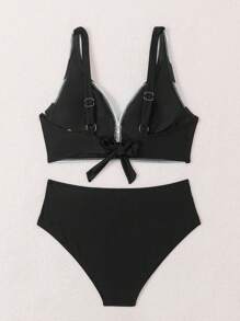 Swim Lushoire Bộ bikini 2 mảnh in họa tiết khối màu trừu tượng, buộc chéo phía trước, đồ bơi đi biển - Nhiều màu - Xem 4