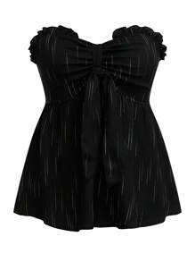 SHEIN Clasi 大码女式荷叶边领时尚蝴蝶结吊带背心 - 黑色 - 查看 7
